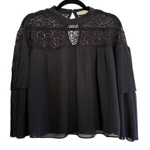 Abercrombie & Fitch Lace w/Pleated Tiered Bell Sleeve Holiday/Party Blouse Top-M